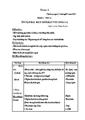 Giáo án Âm nhạc Lớp 1 - Tuần 4 - Năm học 2014-2015